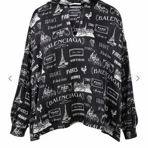 Balenciaga Monochrome Paris Print Box Blouse
